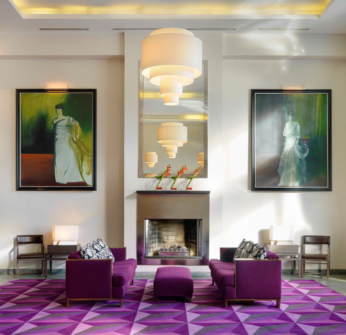 The purple lobby of the Fitzwilliam Hotel in Dublin.